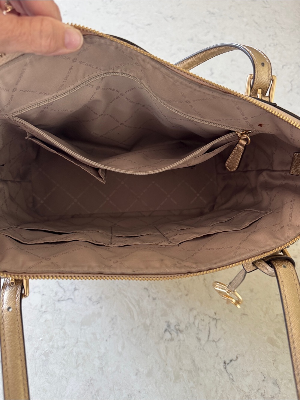 Michael Kors Metallic Ziptop Gold Tote Bag - Picture 7 of 13